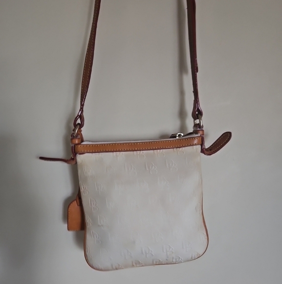 Dooney & Bourke White Monogram Canvas Crossbody Bag with Brown Leather Trim - Picture 4 of 11